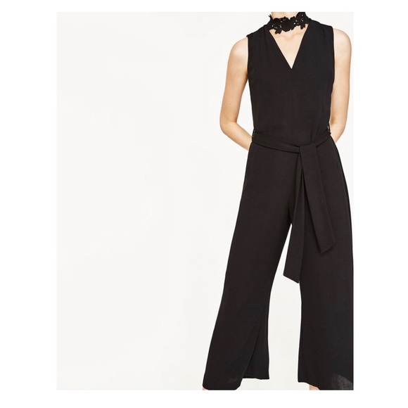 Zara Pants & Jumpsuits Zara Black Jumpsuit W Lace Neckline Poshmark